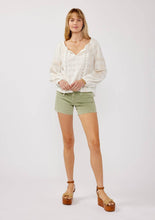 Load image into Gallery viewer, Embroidered Spaghetti Tie Off-Shoulder Plaid Top : White/Taupe / M