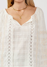 Load image into Gallery viewer, Embroidered Spaghetti Tie Off-Shoulder Plaid Top : White/Taupe / L