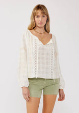 Load image into Gallery viewer, Embroidered Spaghetti Tie Off-Shoulder Plaid Top : White/Taupe / S
