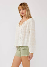 Load image into Gallery viewer, Embroidered Spaghetti Tie Off-Shoulder Plaid Top : White/Taupe / S