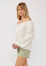 Load image into Gallery viewer, Embroidered Spaghetti Tie Off-Shoulder Plaid Top : White/Taupe / M