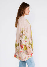 Load image into Gallery viewer, Pink Reversible Floral Print Kimono Cover Up: Rose/Green / One Size
