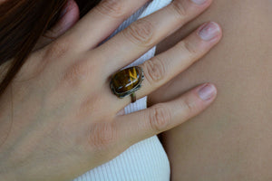 Ring- Sterling Silver vintage Ring Tigers Eye