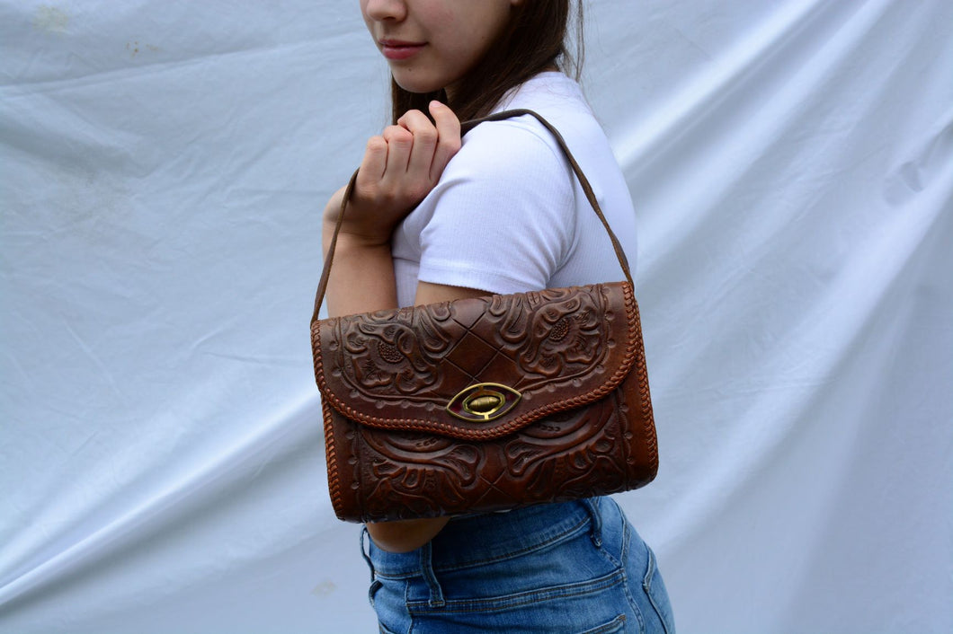 Purse Vintage Tooled leather with handle