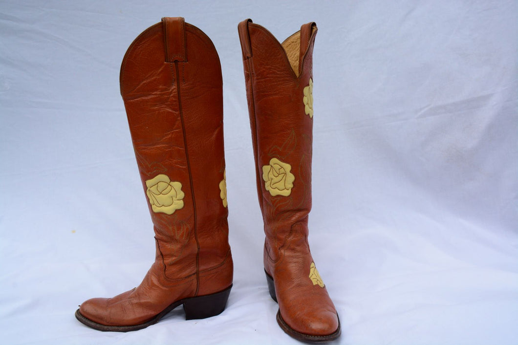 Boots Vintage Justin Cowboy Yellow Rose