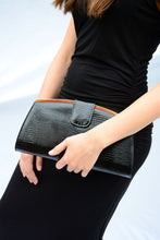 Load image into Gallery viewer, Clutch Purse Vintage Snakeskin with gold accents
