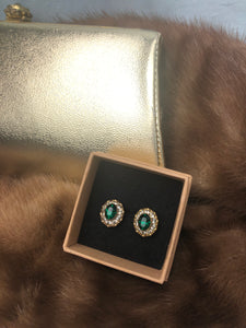 Earrings Vintage costume- Faux emerald style