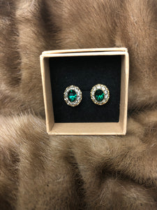 Earrings Vintage costume- Faux emerald style